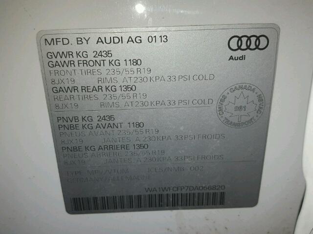 WA1WFCFP7DA056820 - 2013 AUDI Q5 PRESTIG WHITE photo 10