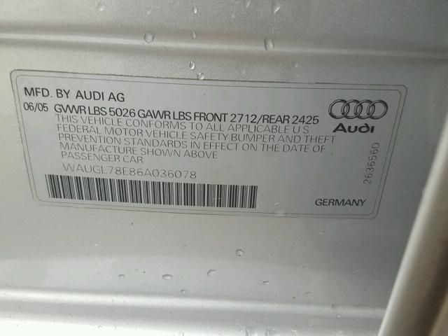 WAUGL78E86A036078 - 2006 AUDI S4 QUATTRO SILVER photo 10