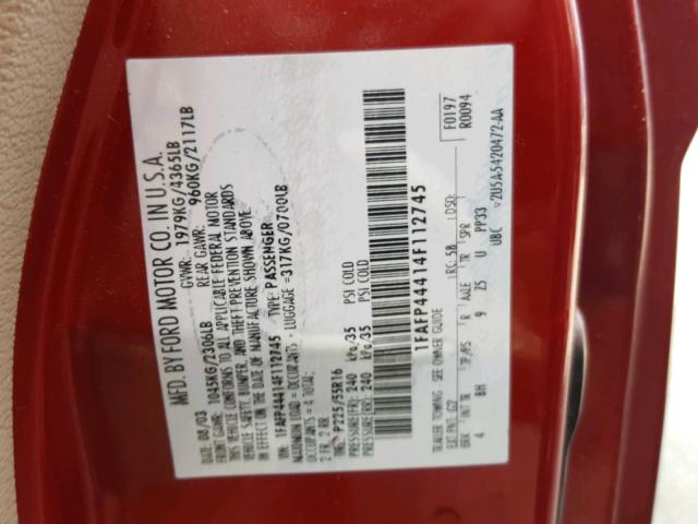 1FAFP44414F112745 - 2004 FORD MUSTANG RED photo 10
