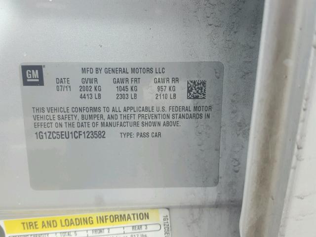 1G1ZC5EU1CF123582 - 2012 CHEVROLET MALIBU 1LT 灰色 照片 10