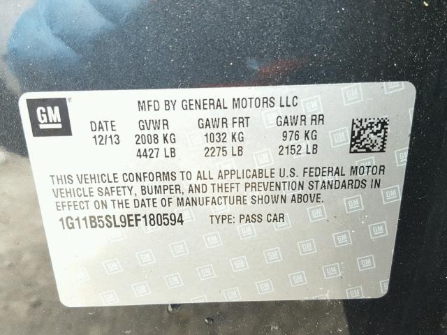 1G11B5SL9EF180594 - 2014 CHEVROLET MALIBU LS 灰色 照片 10