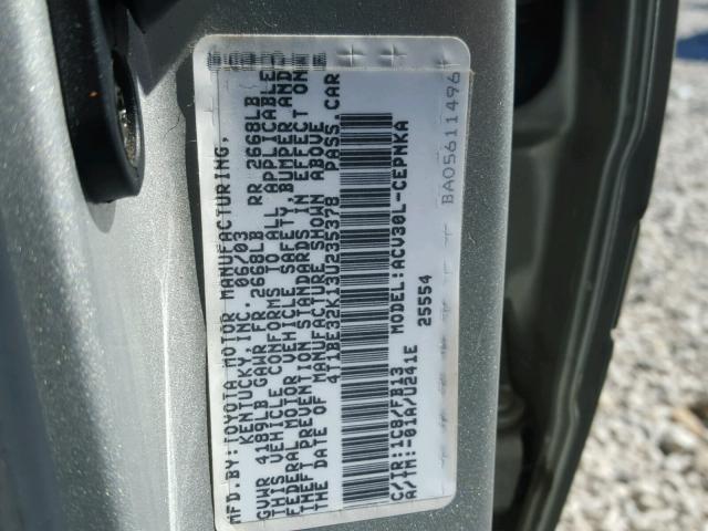 4T1BE32K13U235378 - 2003 TOYOTA CAMRY LE SILVER photo 10