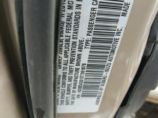 4S3BD4351X7261876 - 1999 SUBARU LEGACY L GOLD photo 10