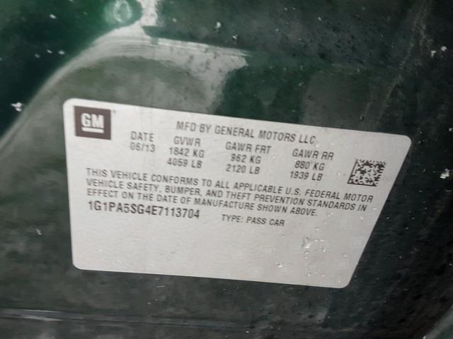 1G1PA5SG4E7113704 - 2014 CHEVROLET CRUZE LS GREEN photo 10