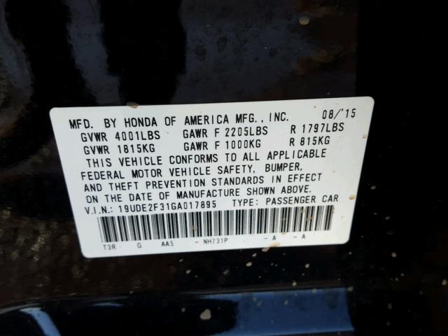 19UDE2F31GA017895 - 2016 ACURA ILX BASE BLACK photo 10