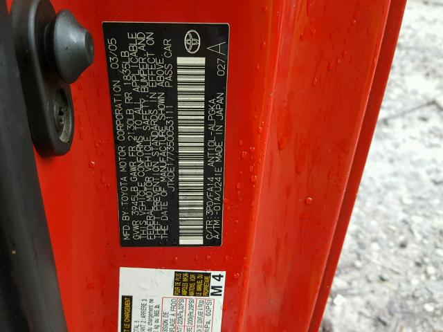 JTKDE177350053111 - 2005 TOYOTA SCION TC 红色 照片 10