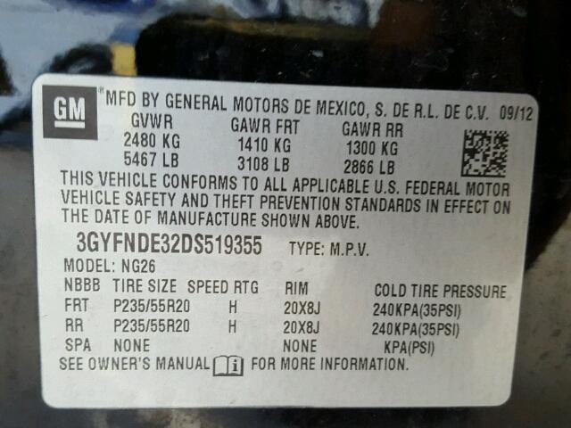 3GYFNDE32DS519355 - 2013 CADILLAC SRX PERFOR 黑色 照片 10