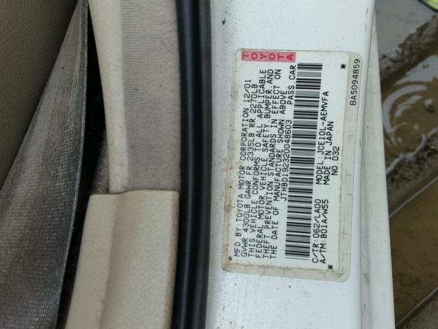 JTHBD192320048603 - 2002 LEXUS IS 300 WHITE photo 10