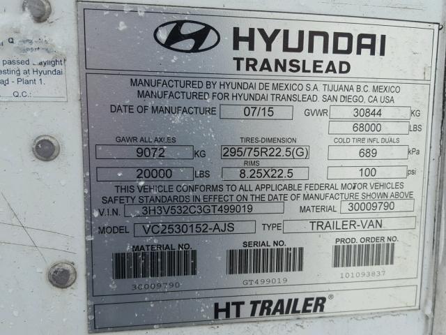 3H3V532C3GT499019 - 2016 HYUNDAI TRAILER WHITE photo 10