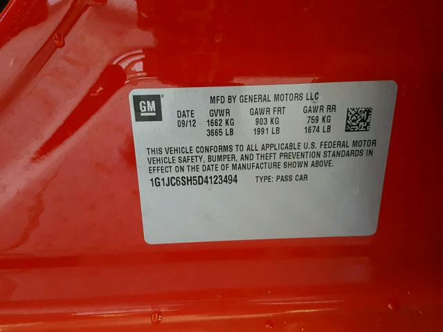 1G1JC6SH5D4123494 - 2013 CHEVROLET SONIC LT RED photo 10