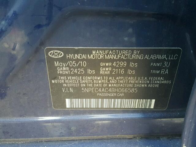 5NPEC4AC4BH066585 - 2011 HYUNDAI SONATA SE BLUE photo 10