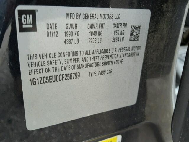 1G1ZC5EU0CF256799 - 2012 CHEVROLET MALIBU 1LT 黑色 照片 10