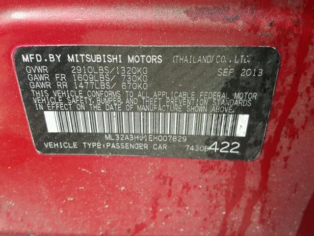 ML32A3HJ1EH007829 - 2014 MITSUBISHI MIRAGE DE RED photo 10