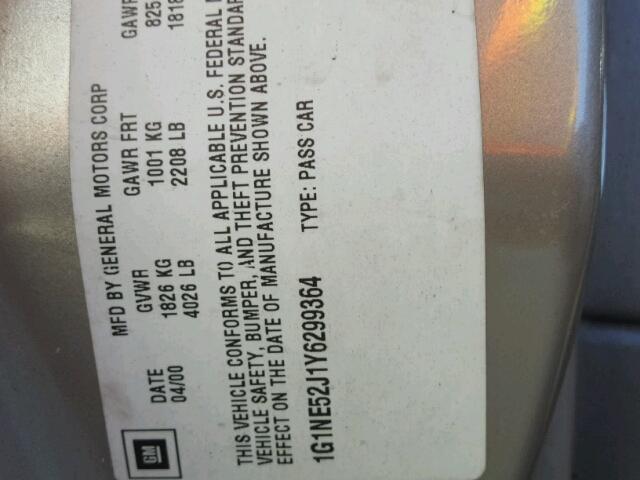 1G1NE52J1Y6299364 - 2000 CHEVROLET MALIBU LS ოქროსფერი ფოტო 10