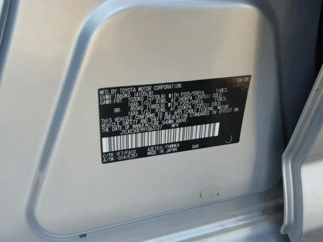 JTLKE50E991063127 - 2009 TOYOTA SCION XB ვერცხლისფერი ფოტო 10