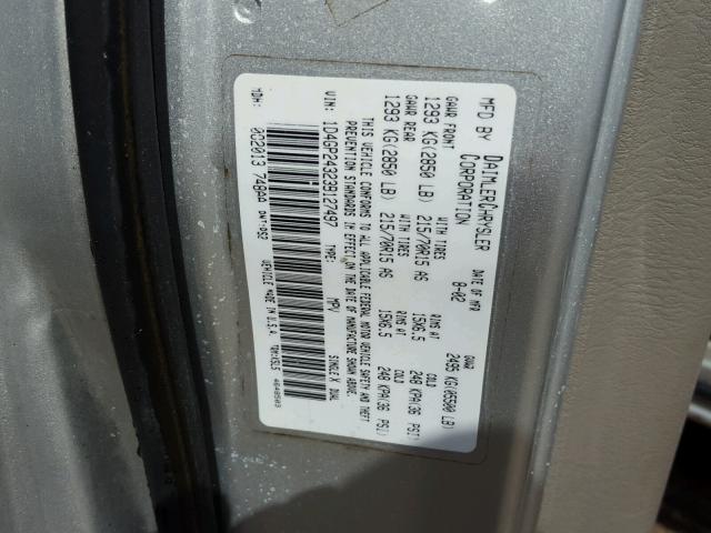 1D4GP24323B127497 - 2003 DODGE GRAND CARA SILVER photo 10