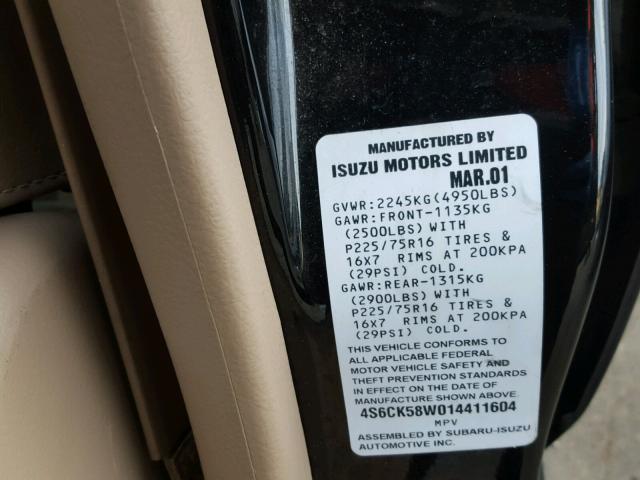 4S6CK58W014411604 - 2001 HONDA PASSPORT E 黑色 照片 10