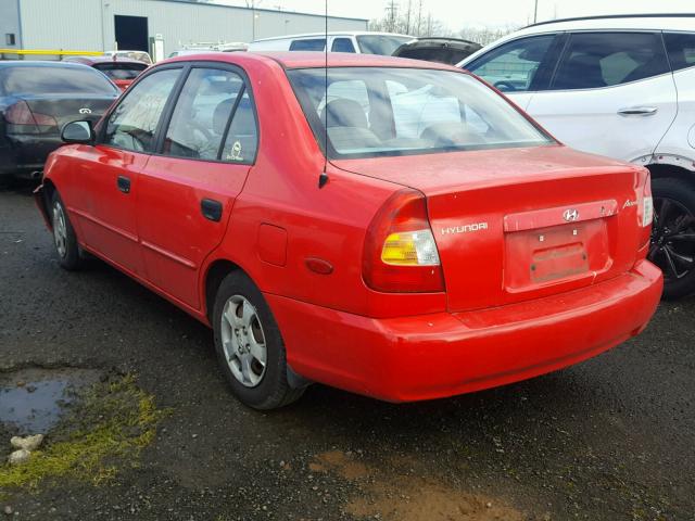 KMHCG45G9YU117792 - 2000 HYUNDAI ACCENT GL RED photo 3