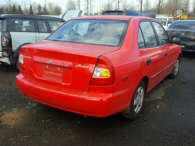 KMHCG45G9YU117792 - 2000 HYUNDAI ACCENT GL RED photo 4