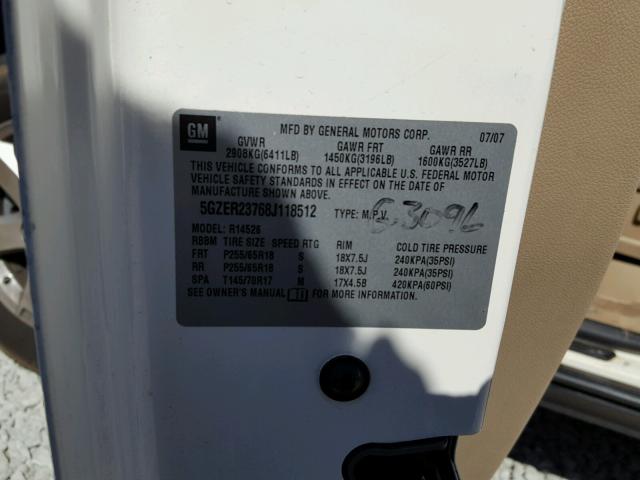 5GZER23768J118512 - 2008 SATURN OUTLOOK XR თეთრი ფოტო 10