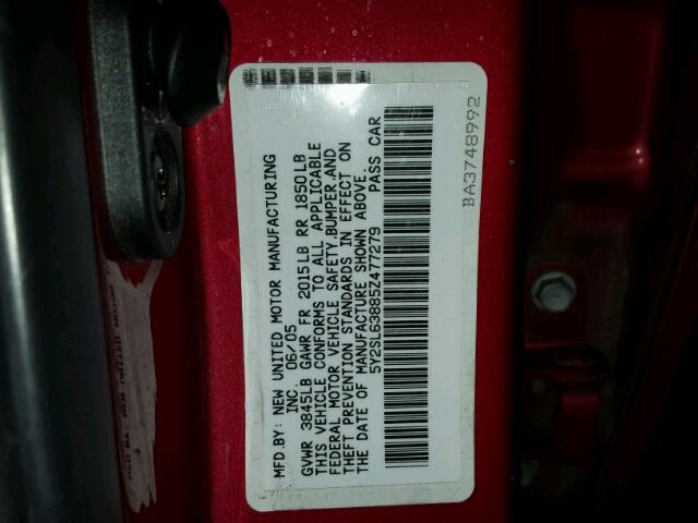 5Y2SL63885Z477279 - 2005 PONTIAC VIBE RED photo 10