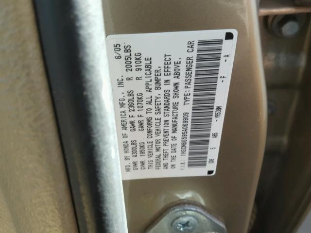 1HGCM66595A069909 - 2005 HONDA ACCORD EX GOLD photo 10