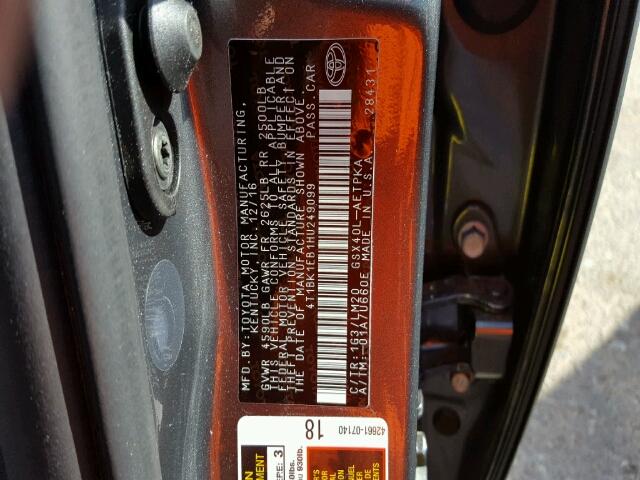 4T1BK1EB1HU249099 - 2017 TOYOTA AVALON XLE CHARCOAL photo 10