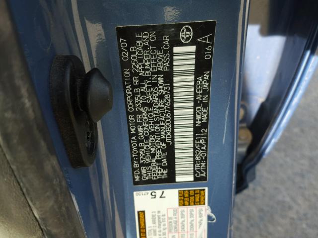 JTDKB20U677628731 - 2007 TOYOTA PRIUS BLUE photo 10