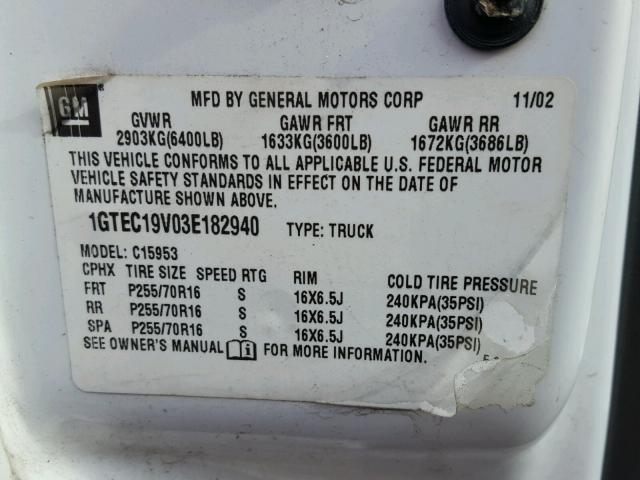 1GTEC19V03E182940 - 2003 GMC NEW SIERRA WHITE photo 10