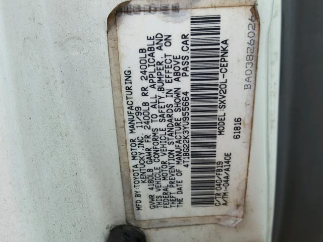 4T1BG22K3YU955664 - 2000 TOYOTA CAMRY CE WHITE photo 10