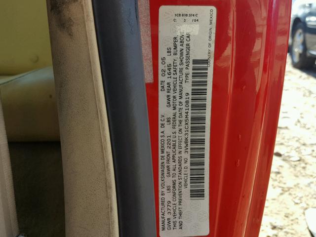 3VWBK31CX5M410819 - 2005 VOLKSWAGEN NEW BEETLE 红色 照片 10