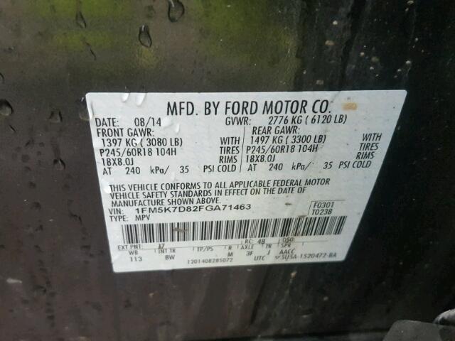 1FM5K7D82FGA71463 - 2015 FORD EXPLORER X CHARCOAL photo 10