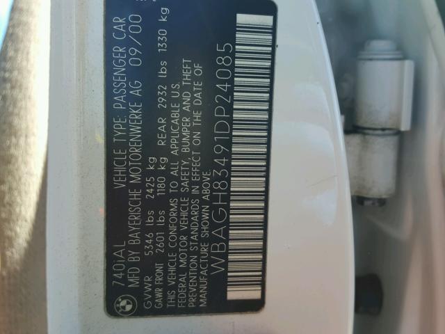 WBAGH83491DP24085 - 2001 BMW 740 IL WHITE photo 10