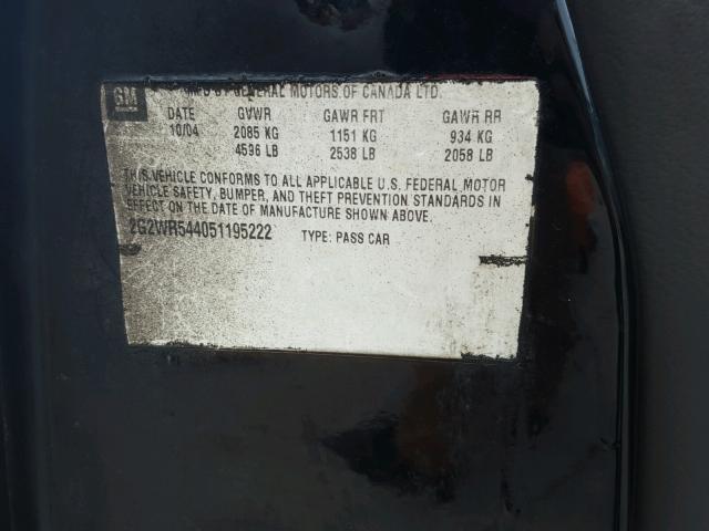 2G2WR544051195222 - 2005 PONTIAC GRAND PRIX BLACK photo 10