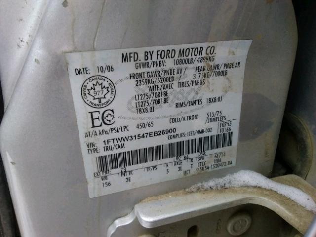 1FTWW31547EB26900 - 2007 FORD F350 SRW S SILVER photo 10