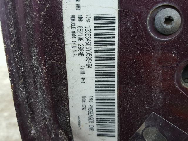 1B3ES46C5YD589464 - 2000 DODGE NEON BASE MAROON photo 10