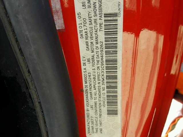 3VWCK31C95M409262 - 2005 VOLKSWAGEN NEW BEETLE 红色 照片 10