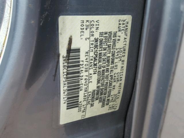 3N1BC1CP5AL367174 - 2010 NISSAN VERSA S GRAY photo 10