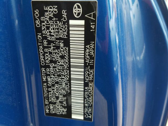 JTDJT923275066652 - 2007 TOYOTA YARIS BLUE photo 10