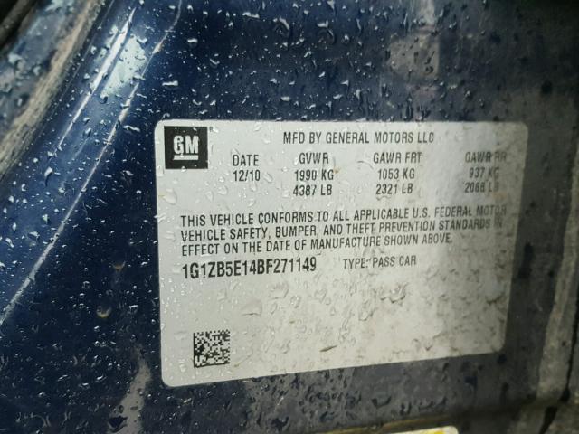 1G1ZB5E14BF271149 - 2011 CHEVROLET MALIBU LS ლურჯი ფოტო 10