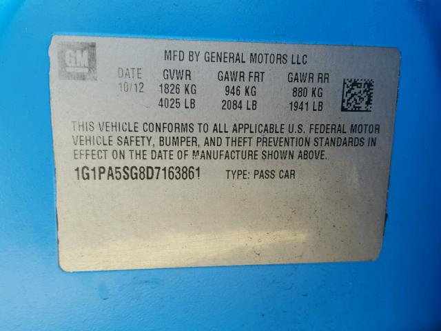 1G1PA5SG8D7163861 - 2013 CHEVROLET CRUZE LS BLUE photo 10