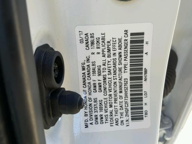 2HGFC2F73HH527623 - 2017 HONDA CIVIC EX თეთრი ფოტო 10