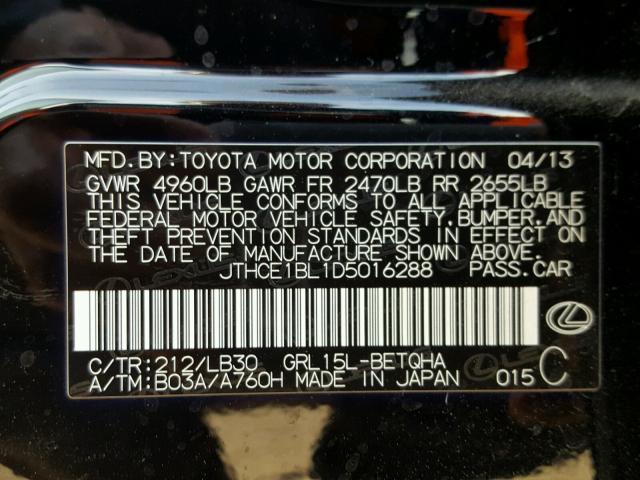 JTHCE1BL1D5016288 - 2013 LEXUS GS 350 BLACK photo 10