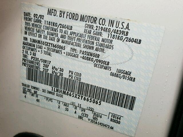 1LNHM86SX2Y665065 - 2002 LINCOLN LS 白色 照片 10