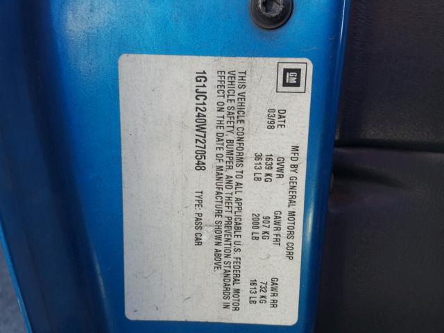 1G1JC1240W7270548 - 1998 CHEVROLET CAVALIER B BLUE photo 10