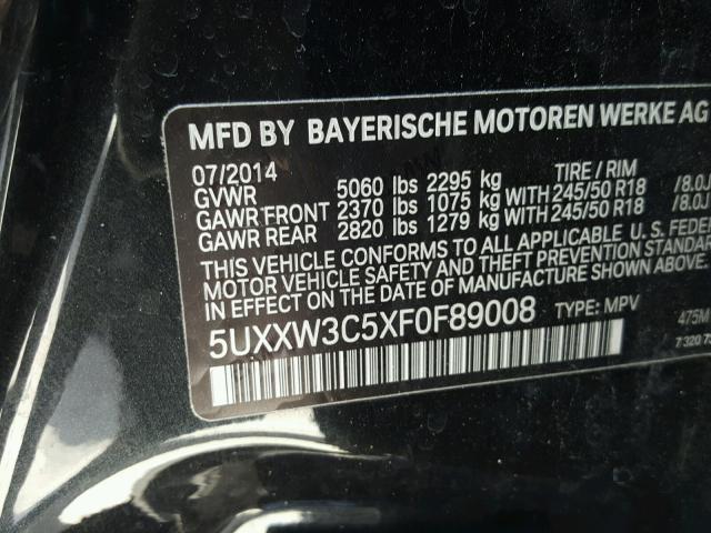 5UXXW3C5XF0F89008 - 2015 BMW X4 XDRIVE2 BLACK photo 10