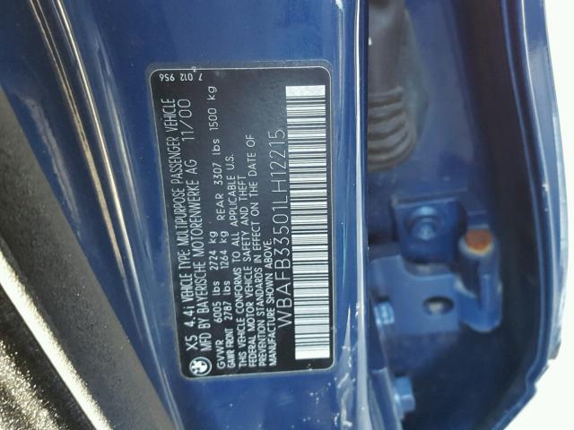 WBAFB33501LH12215 - 2001 BMW X5 4.4I BLUE photo 10