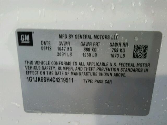 1G1JA6SH4C4219511 - 2012 CHEVROLET SONIC LS Ağ foto 10