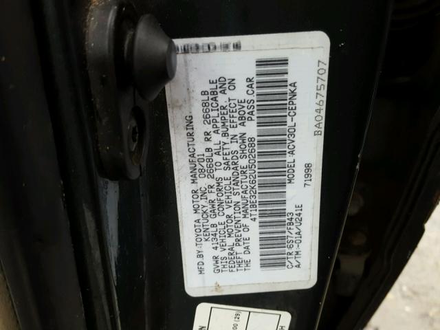 4T1BE32K62U502688 - 2002 TOYOTA CAMRY LE GREEN photo 10