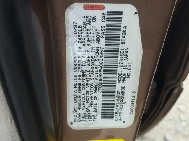 JT8BH68X8W0004357 - 1998 LEXUS GS 400 BROWN photo 10